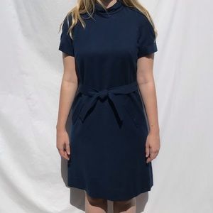 Vintage 70's Navy Blue Belted Shift Dress
